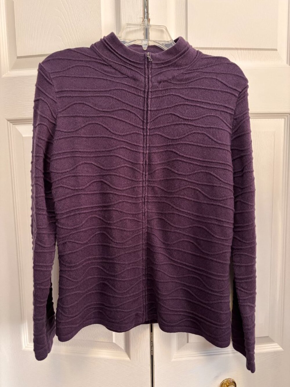 Coldwater Creek Medium Textured Zip Front Jacket Purple Long Sleeve